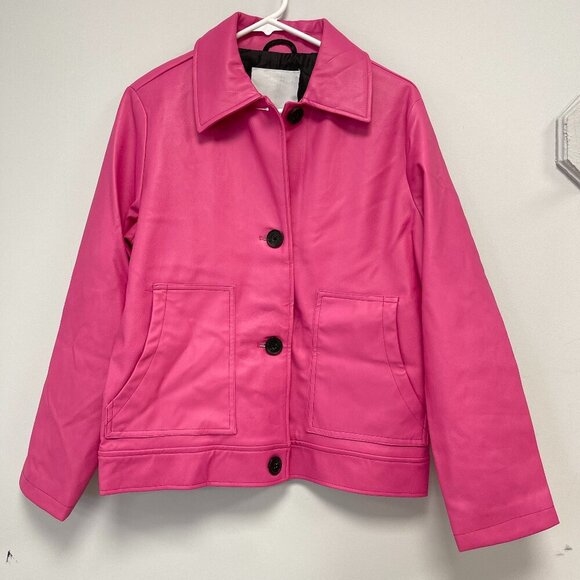 NWT NVLT Vegan Leather Trucker Jacket - Jazzy Pink - Size Small - Picture 1 of 4